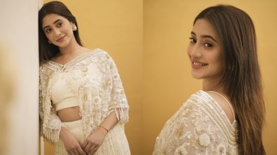 Ethereal Charm: Shivangi Joshi Graces The Occasion In An Ivory Lehenga With Floral Cloak