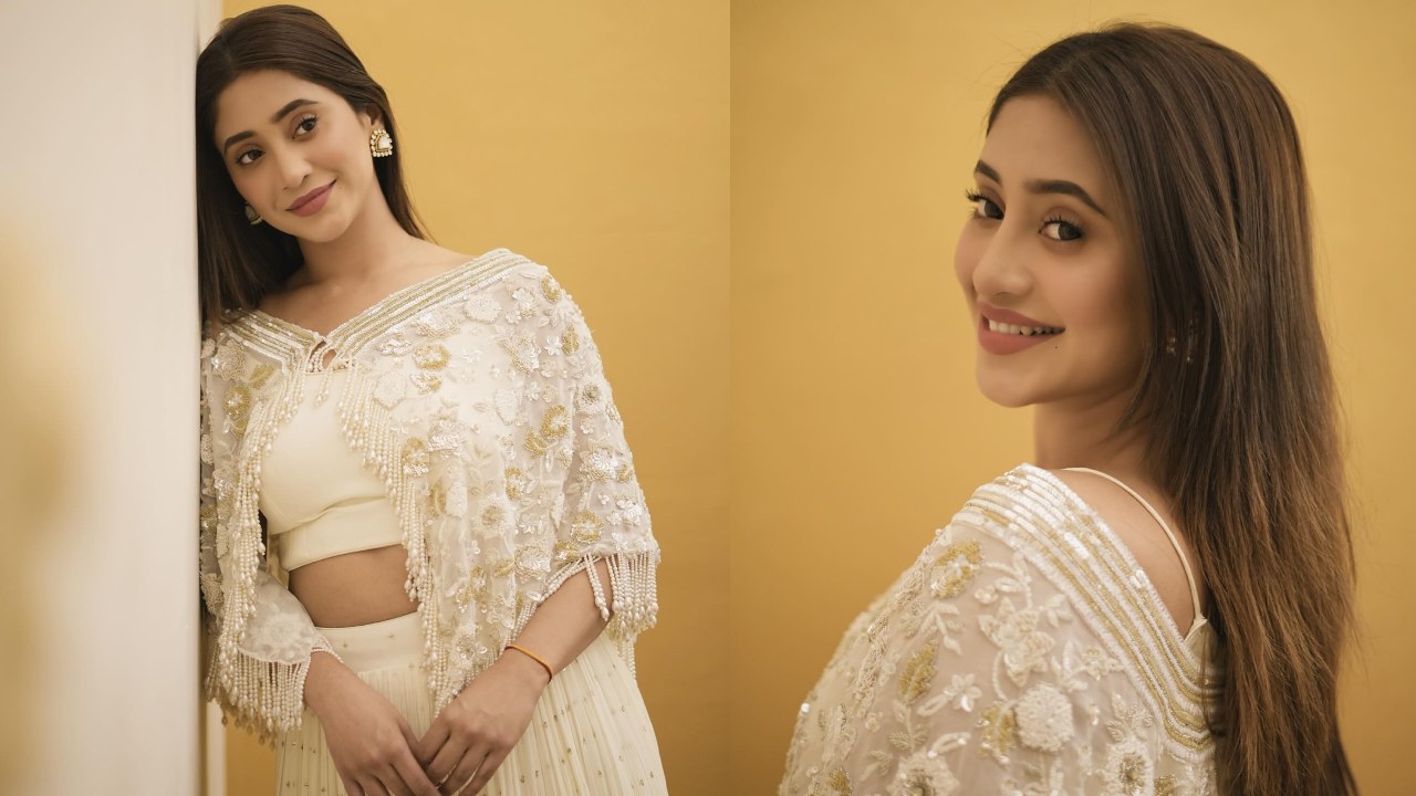 Ethereal Charm: Shivangi Joshi Graces The Occasion In An Ivory Lehenga With Floral Cloak