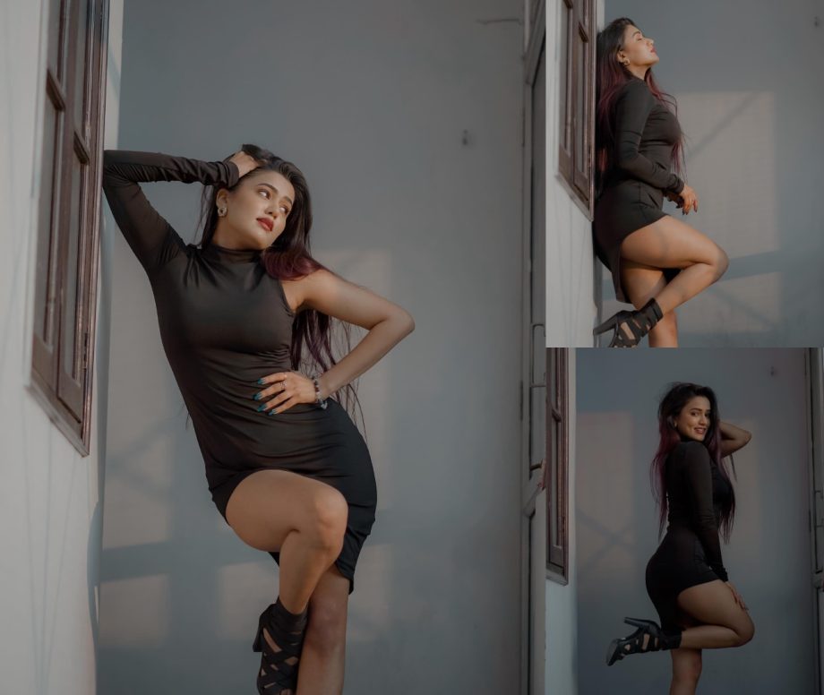 Garima Chaurasia Stuns In A Black One-Shoulder Dress That Highlights Her Hot Legs 890611