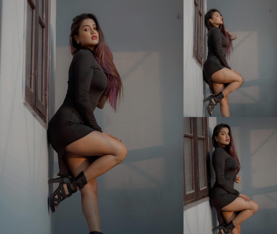 Garima Chaurasia Stuns In A Black One-Shoulder Dress That Highlights Her Hot Legs 890612