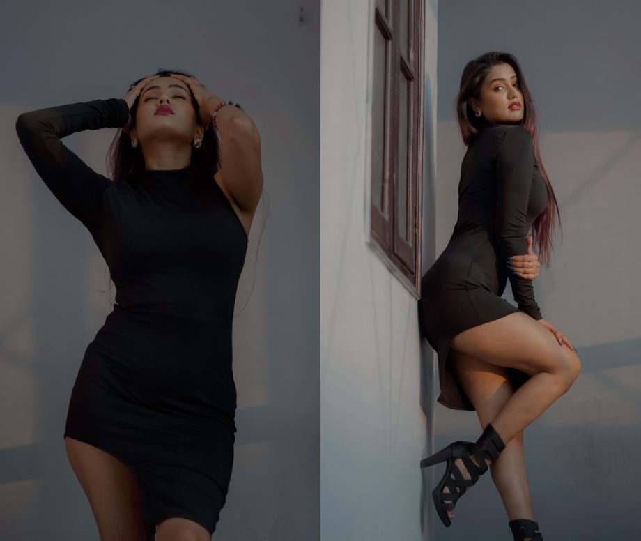 Garima Chaurasia Stuns In A Black One-Shoulder Dress That Highlights Her Hot Legs 890610