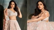Glamorous Beauty: Nushrratt Bharuccha Radiates Elegance in an Ethereal Pink Bridal Lehenga Set 893221