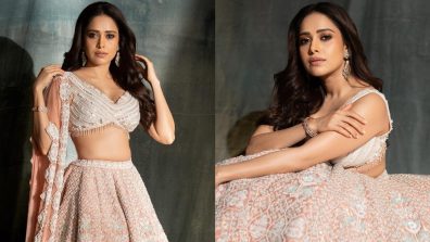 Glamorous Beauty: Nushrratt Bharuccha Radiates Elegance in an Ethereal Pink Bridal Lehenga Set