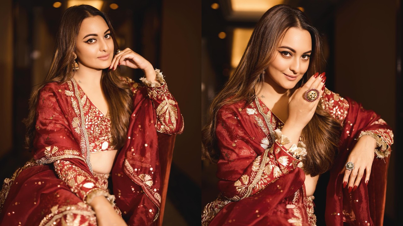 Golden Glow: Sonakshi Sinha Dazzles In Maroon And Gold Lehenga Set For Eid Celebration 891013