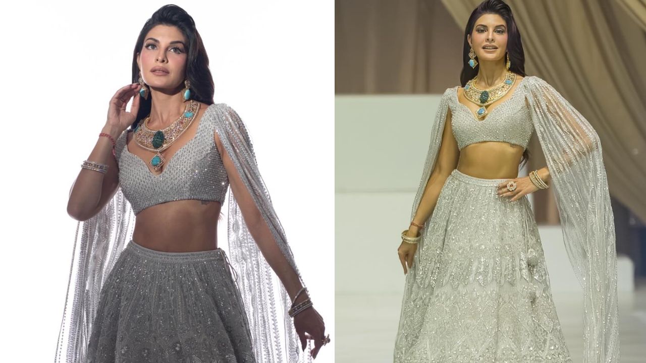 Jacqueline Fernandez Radiates Elegance And Glamour In A Silver Designer Lehenga Set 890141