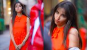 Jasmin Bhasin Radiating Charm In An Orange Dress, Her Cute Expressions Stealing The Show 890423