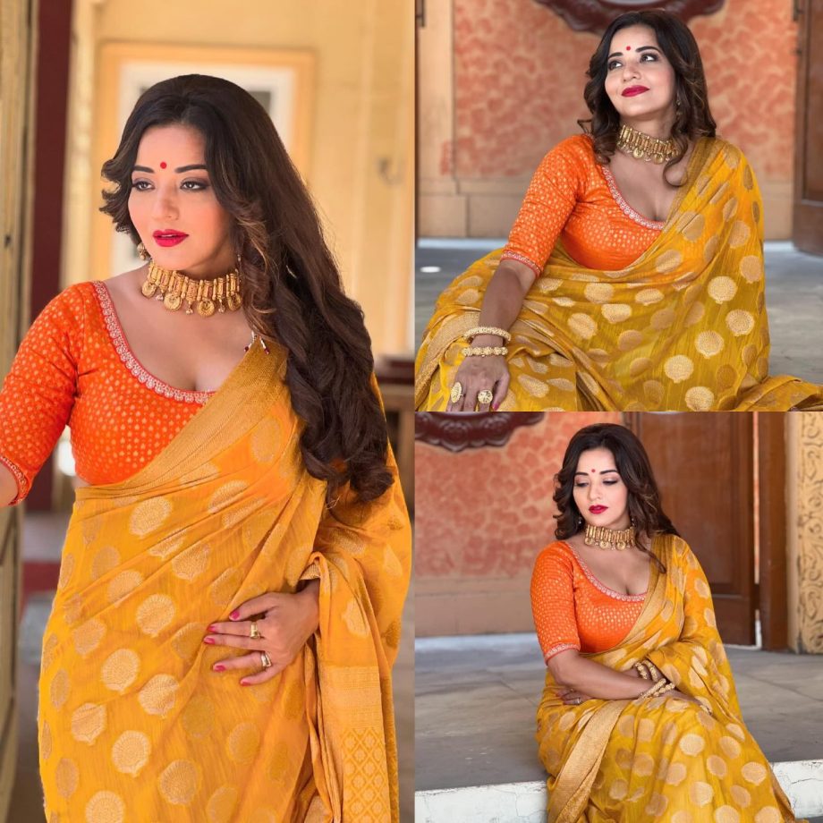 Monalisa Set Hearts Aglow In A Mustard Yellow And Gold Saree, See Pics! 891019