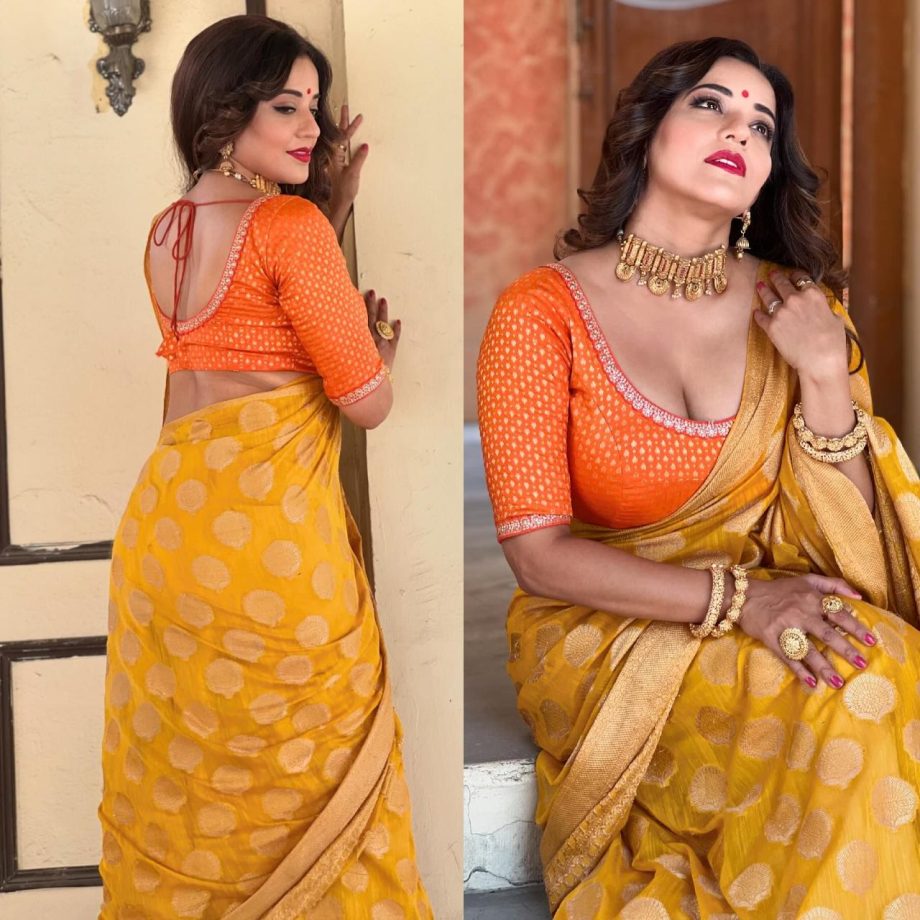 Monalisa Set Hearts Aglow In A Mustard Yellow And Gold Saree, See Pics! 891018