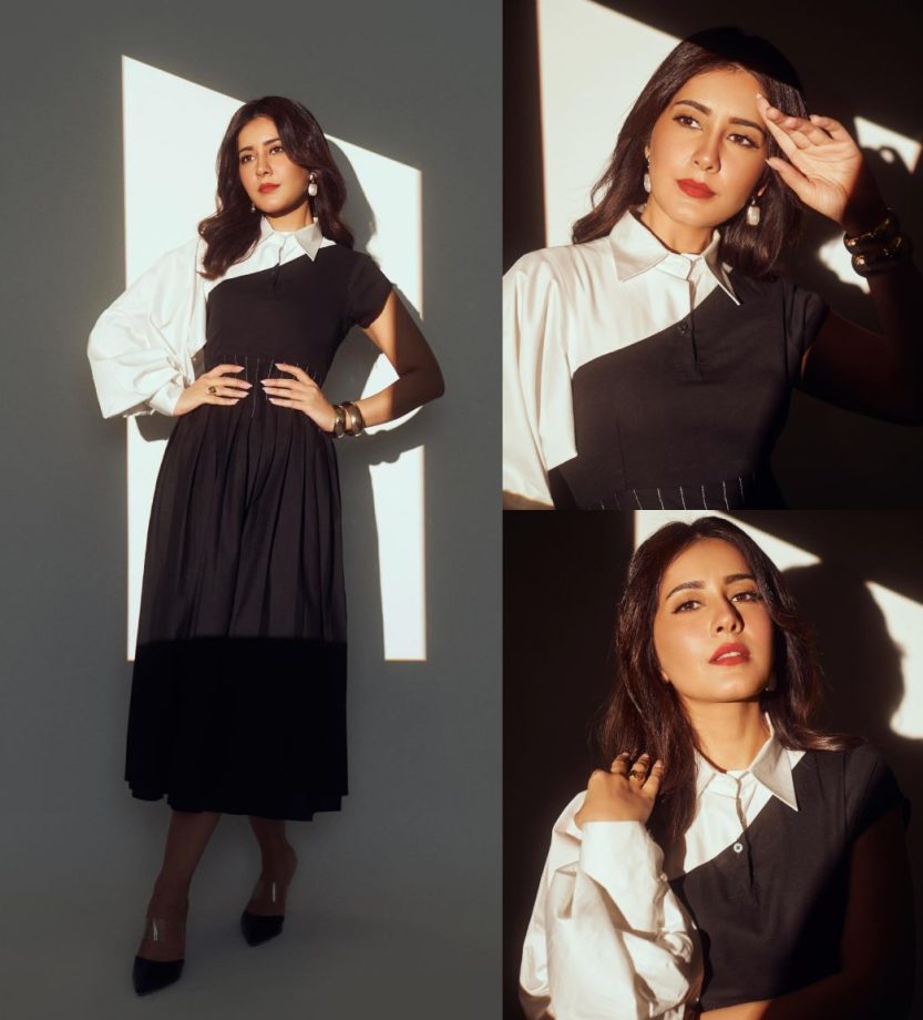 Monochrome Magic: Raashii Khanna Elevates The Style Game In Asymmetric Dress 890002