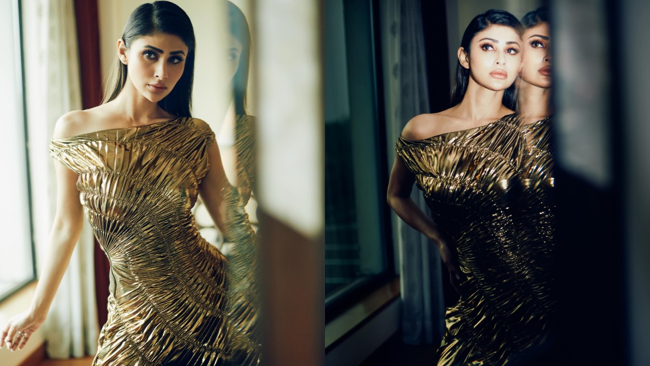 Mouni Roy Flaunts Hourglass Figure In Golden Metallic Gown, Wishes To ...