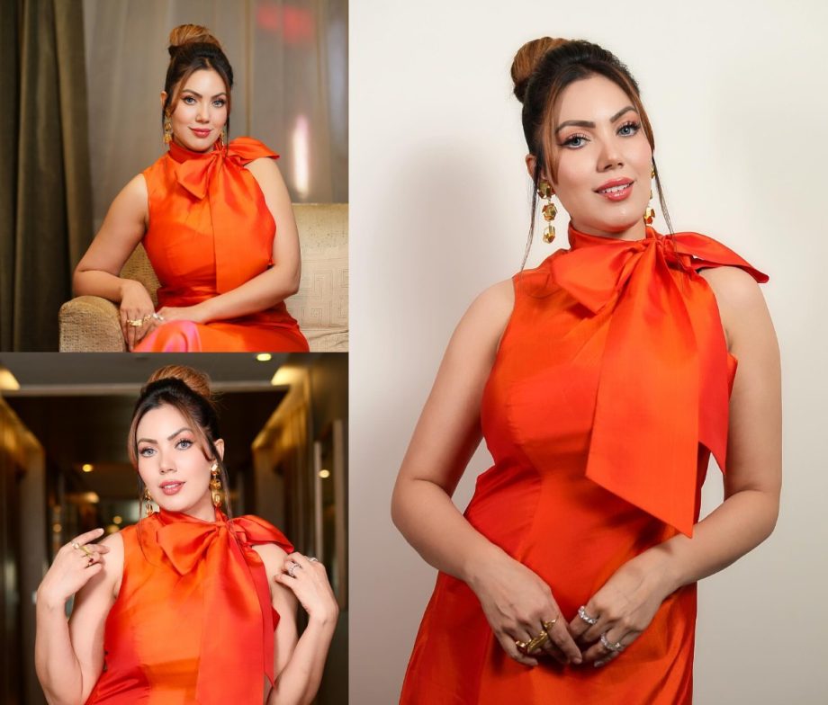 Munmun Dutta looks Stunning in an Orange Halter Neck Dress while Wishing Happy New Year in Bengali 891464