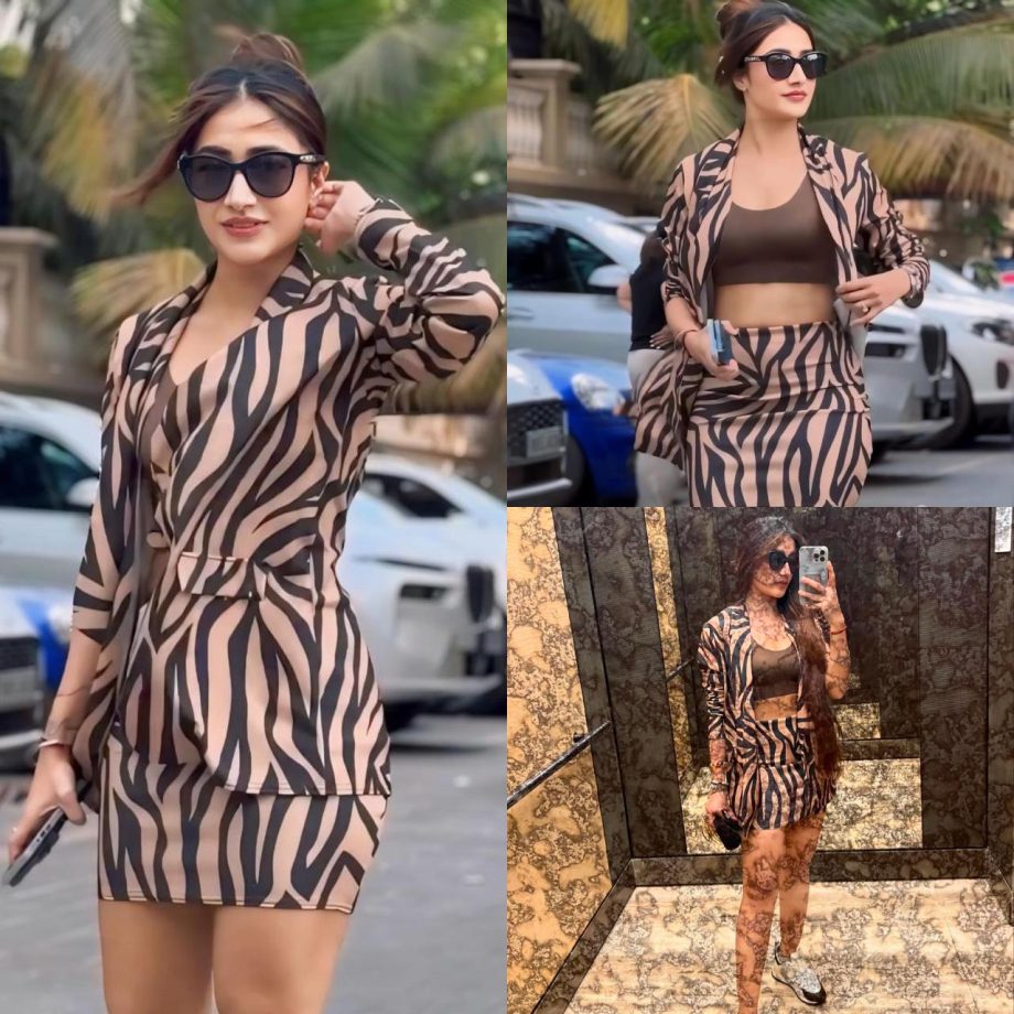 [Photos] Dhanashree Verma Looks Hot In Zebra-striped Brown Blazer And Mini Skirt With Sunglasses 891674
