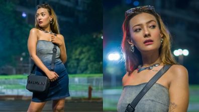 Radiant Beauty: Aashika Bhatia Flaunts Her Legs in a Chic Strapless Duo-Shade Dress