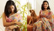 Rashmika Mandanna Flaunts Summer Look in Vibrant Floral Saree, Posing with Her Adorable Dog!