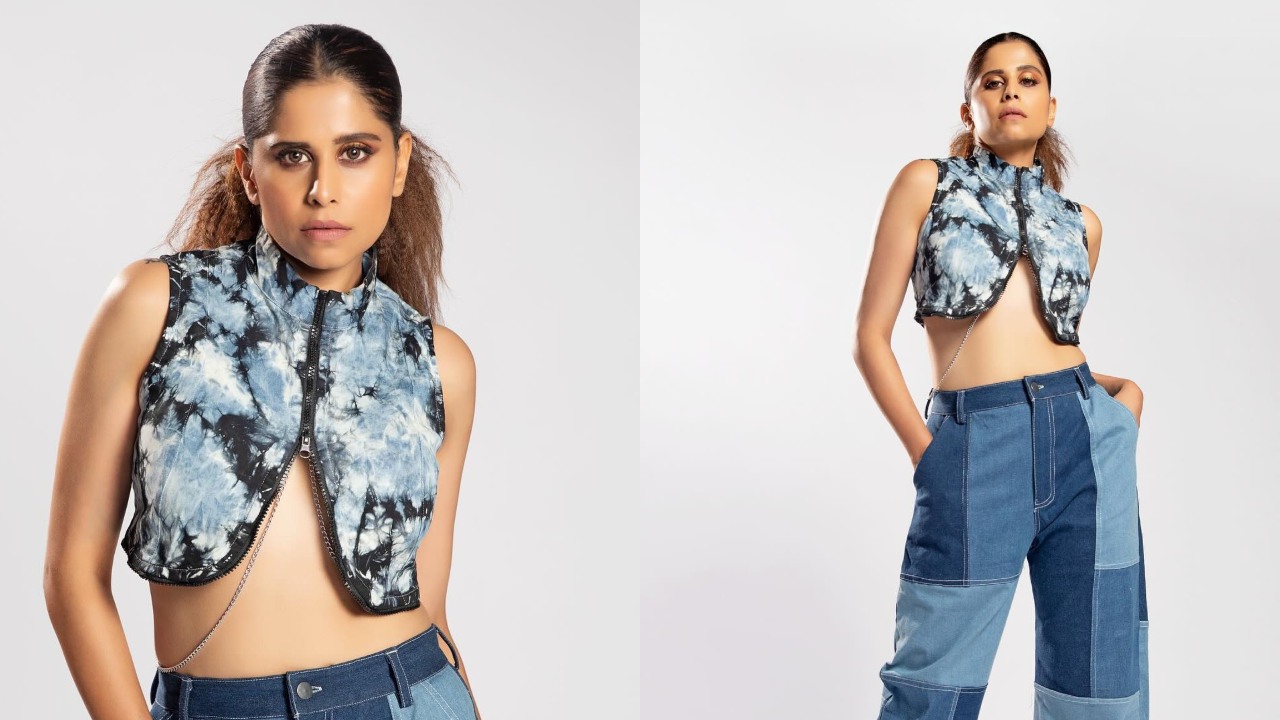 Saie Tamhankar Elevates Street Style Fashion In A Blue And White Crop Top And Jeans 891024