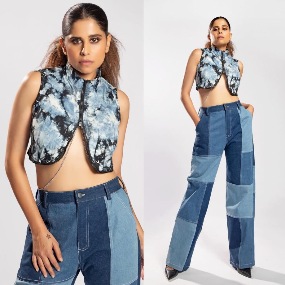 Saie Tamhankar Elevates Street Style Fashion In A Blue And White Crop Top And Jeans 891023