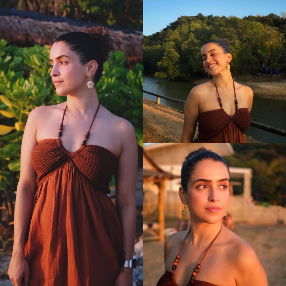 Sanya Malhotra's Mesmerizing Sunkissed Moments In A Sultry Strappy Brown Halter-Neck Dress, Tamannaah Bhatia Loved It! 891494