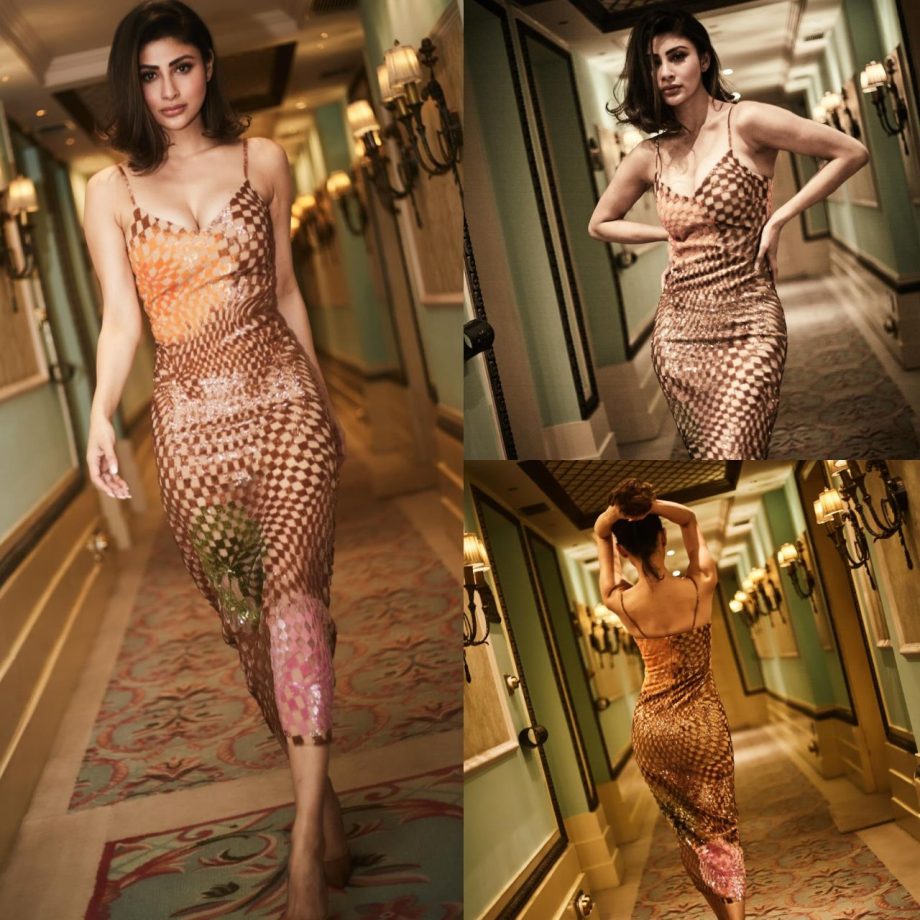 Sensational Style: Mouni Roy Flaunts Her Curves In A Chic Nude And Brown Dress 890876