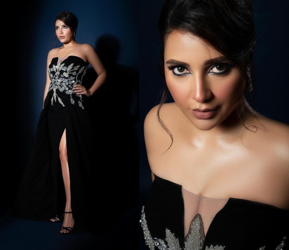 Sizzling Sensation: Subhashree Ganguly's Show-Stopping Look In A Black And Silver Thigh-High Slit Gown 889727
