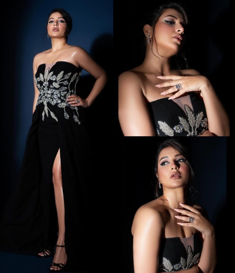 Sizzling Sensation: Subhashree Ganguly's Show-Stopping Look In A Black And Silver Thigh-High Slit Gown 889728