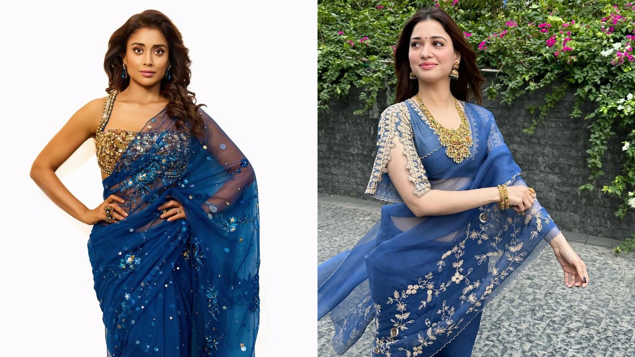 Style War: Shriya Saran vs. Tamannaah Bhatia: Whose Blue Saree Steals The Show? 891028