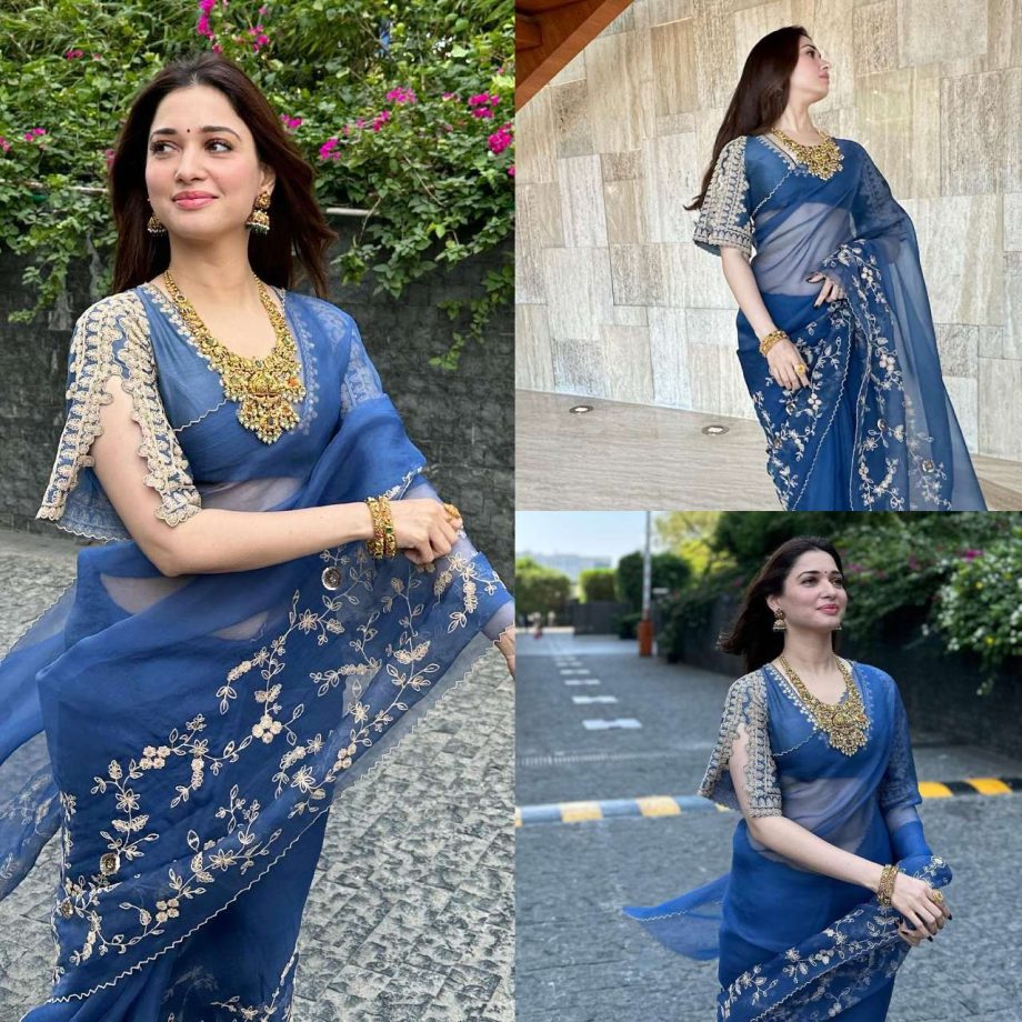 Style War: Shriya Saran vs. Tamannaah Bhatia: Whose Blue Saree Steals The Show? 891026