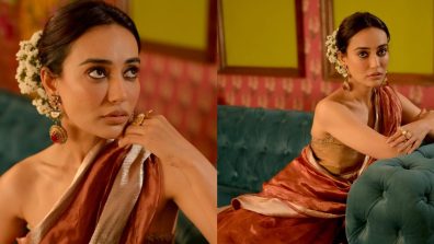 Surbhi Jyoti Goes Bold Styling A Classic Silk Saree With Strapless Blouse & Gajra