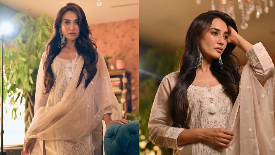 Timeless Elegance: Surbhi Jyoti Exudes Ethereal Charm In A Beige And White Suit Set 890343