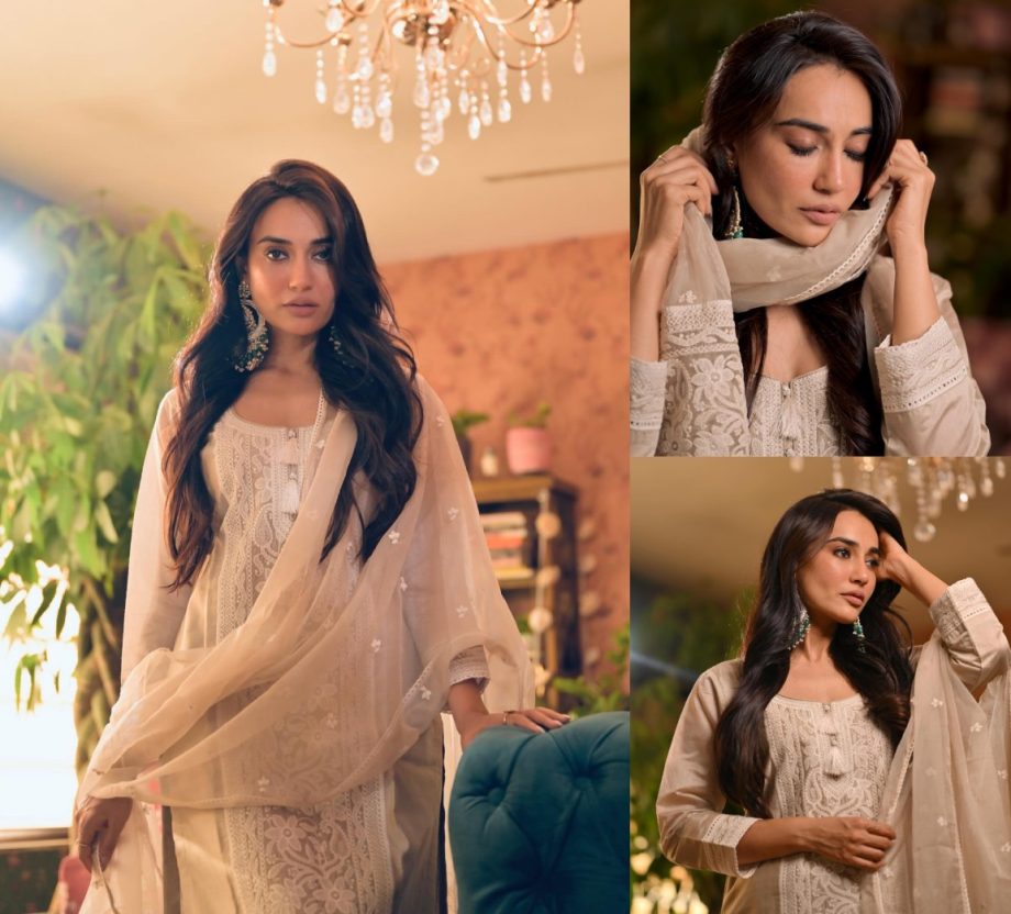 Timeless Elegance: Surbhi Jyoti Exudes Ethereal Charm In A Beige And White Suit Set 890342