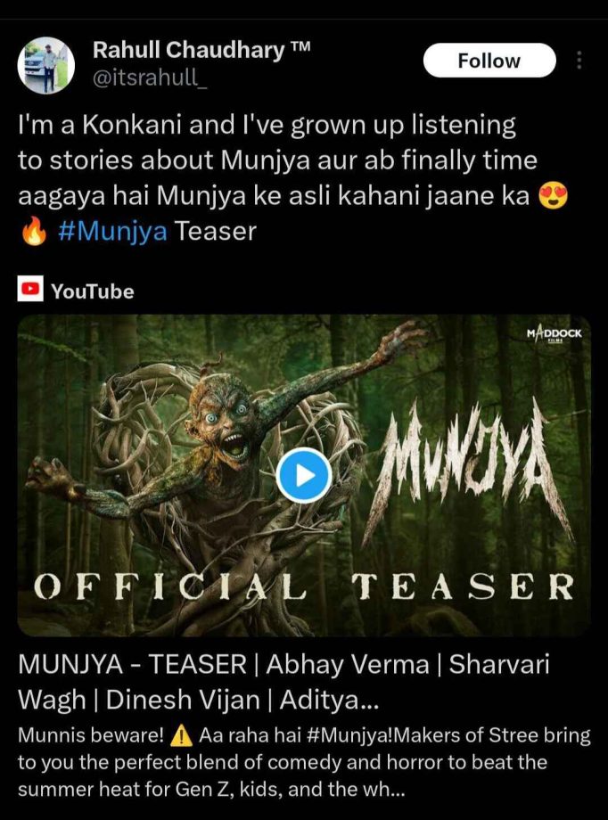 'Ab time aa gaya hai Munjya ka', 'aisi filmein mast lagti hai' - Netizens blown away by 'Munjya' trailer 896858