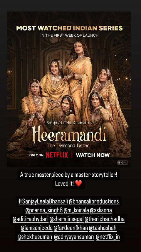 Ayushmann Khurrana, Vaani Kapoor and Sharvari Wagh highly praised Sanjay Leela Bhansali's Heeramandi: The Diamond Bazaar on Netflix 894600