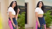 Erica Fernandes Embraces Color Burst Style in a Blush Pink Crop Top and Funky Curry Pants 893700