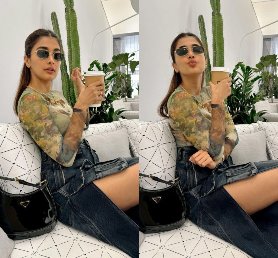 Floral Top, Slit Denim Skirt & Glasses: Decoding Pooja Hegde's Coffee Date Look 895956