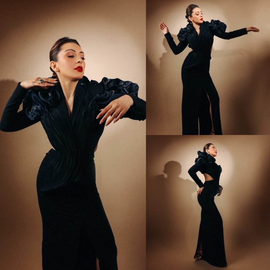 Hansika Motwani Stuns In A Black Bodycon Dress With Trendy Front Slit, Take A Look 897345