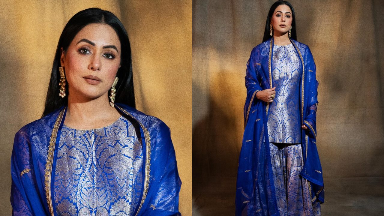 Hina Khan Personifies Grace In Royal Blue Brocade Silk Sharara With Organza Dupatta 895830