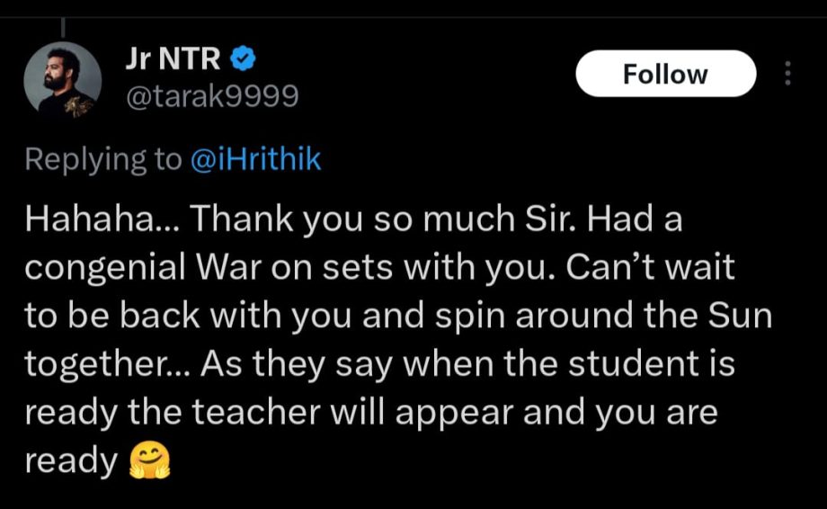 Hrithik & Jr. NTR share an inside joke that fans cannot get enough of; a congenial 'War' 896111