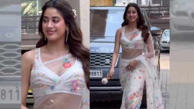 Janhvi Kapoor Flaunts Her Elegance in a White Floral Saree with Cricket Ball Themed-Bag