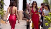 Janhvi Kapoor Looks Stunning in a Maroon Leather Bodycon Dress During the Promotions of Mr. and Mrs. Mahi