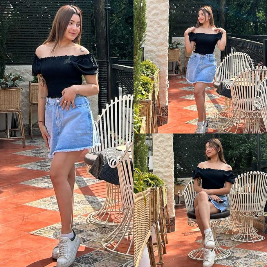 Kani Gaming aka Kanika Bisht keeps it Cool and Casual in an Off-shoulder Black Top and Denim Mini Skirt, Embracing Staycation Vibes in Dehradun! 893793