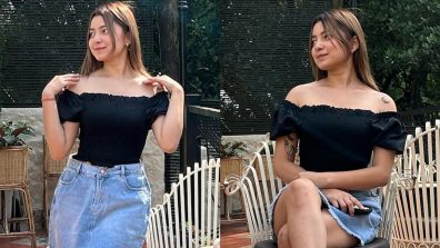 Kani Gaming aka Kanika Bisht keeps it Cool and Casual in an Off-shoulder Black Top and Denim Mini Skirt, Embracing Staycation Vibes in Dehradun!
