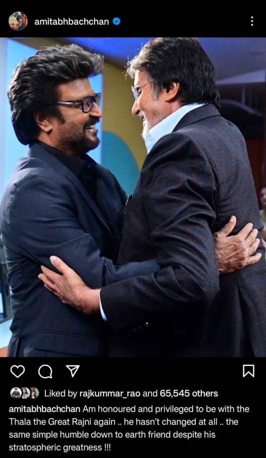 Legends Reunite: Rajinikanth & Amitabh Bachchan share a warm hug on the sets of 'Vettaiyan' 893707