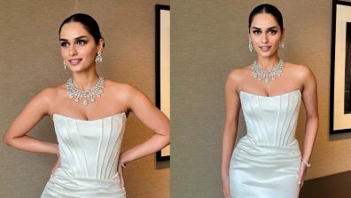 Manushi Chhillar Sets The Runway Ablaze in a White Strapless Gown with Dazzling Jewellery
