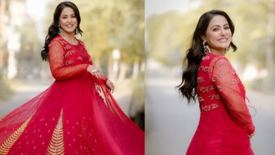 [Photos] Hina Khan Looks Ravishing In Red Anarkali Set With Contrast Palazzo