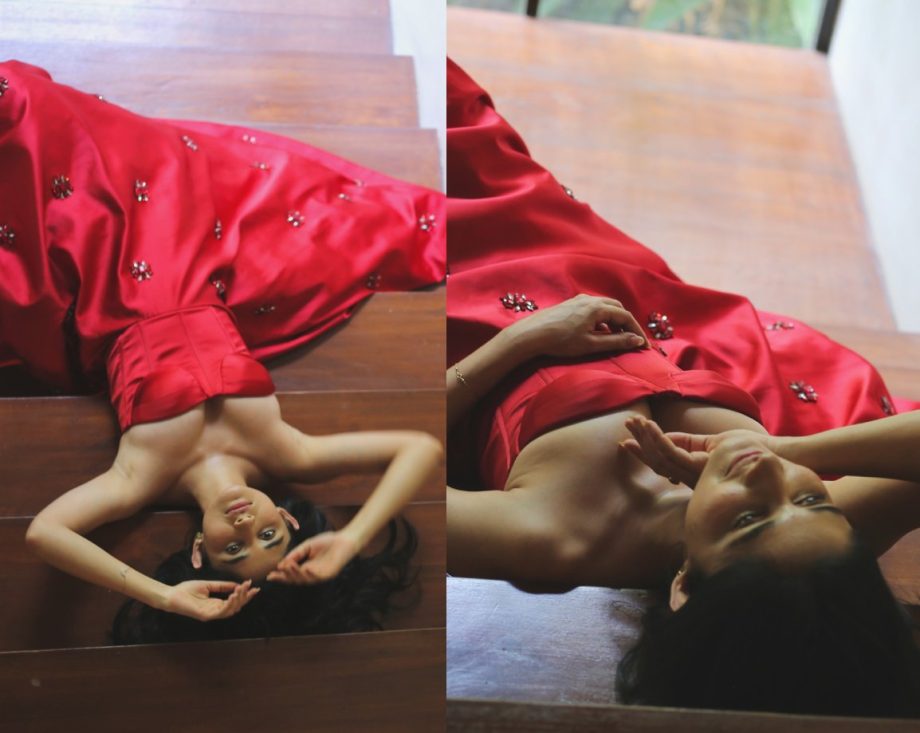 [Photos] Kanika Mann Looks Stunning In Elegant Red Corset Gown With Tube Neckline 897066