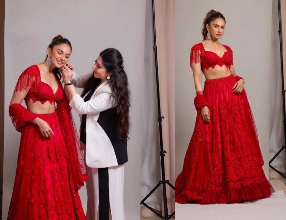 [Photos] Rakul Preet Singh Looks Regal Beauty in a Red Lehenga Set 895468