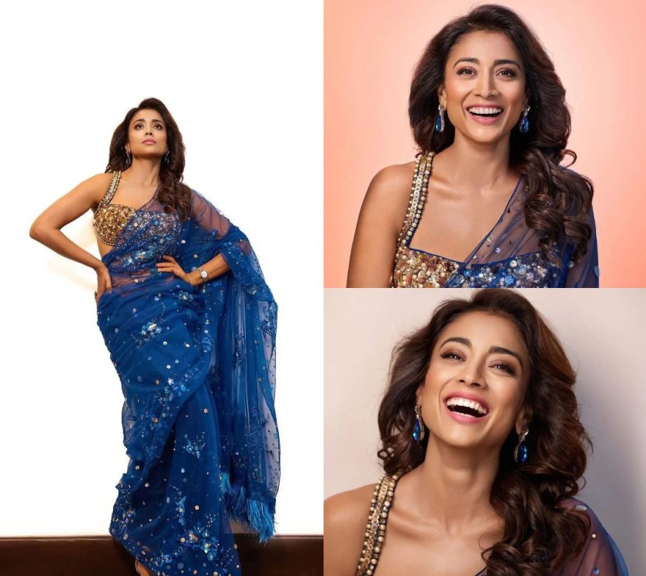 [Photos] Shriya Saran Looks Divine in a Royal Blue See-Through Saree 895676
