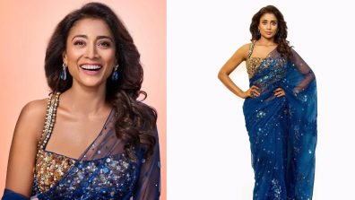 [Photos] Shriya Saran Looks Divine in a Royal Blue See-Through Saree