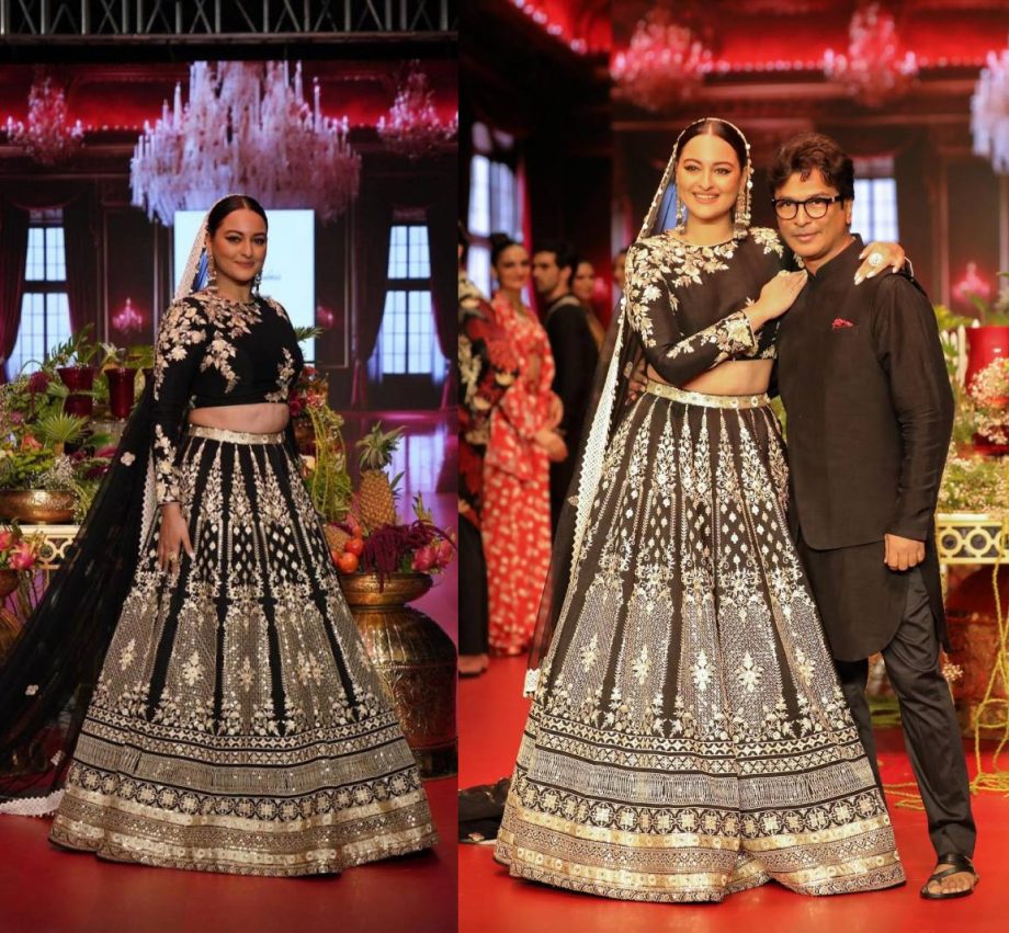 Steal the Spotlight this Wedding Season with Sonakshi Sinha's Black and Gold Lehenga Set! 893976