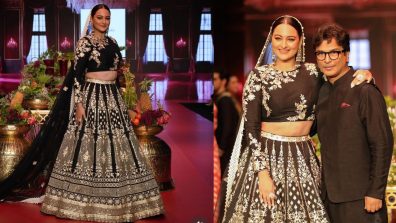 Steal the Spotlight this Wedding Season with Sonakshi Sinha’s Black and Gold Lehenga Set!