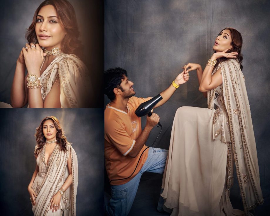 Surbhi Chandna Looks Gorgeous in a Stylish Ivory Saree with a Plunging Neckline Blouse 895332
